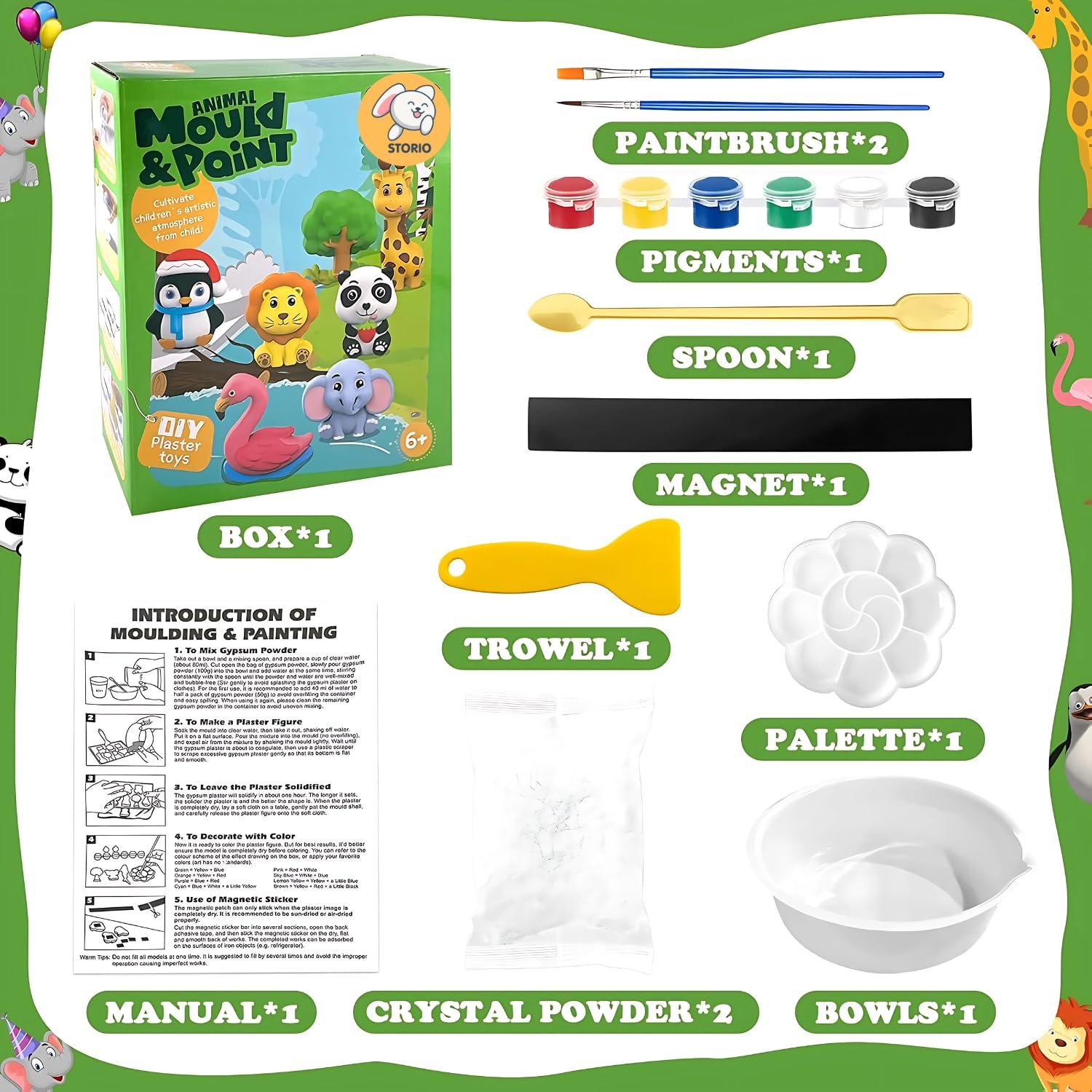 Storio Toys DIY Mould & Paint Craft Kit - Animal Kingdom Kids DIY Craft for 5 Years Plaster Figurine Set with Pigments Palette & Mold Painting Art & Craft Set -Gift Toys for 3 to 8 Multicolour - Image 5